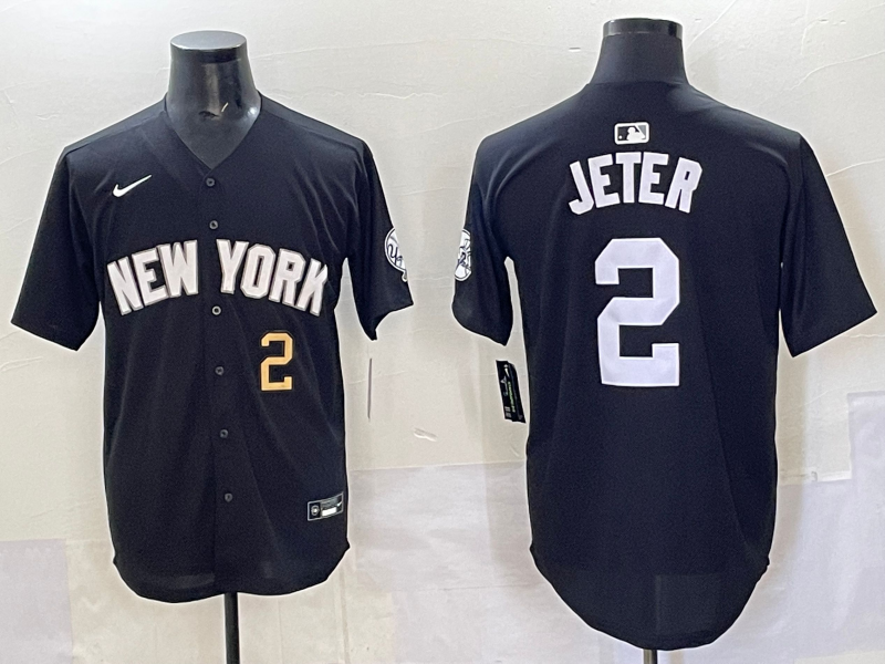 Men 2025 New York Yankees #2 Jeter black Nike MLB Jersey style 725008